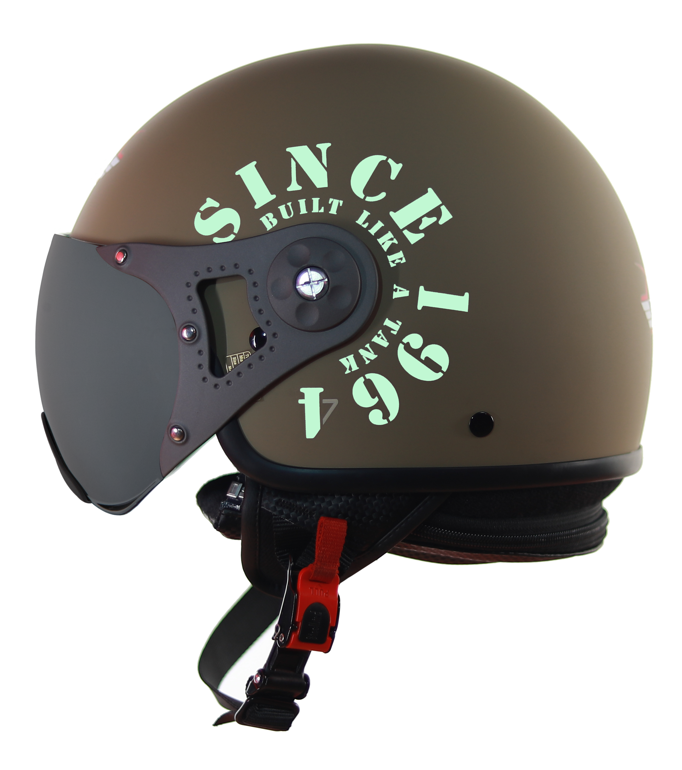 Steelbird SB-27 7Wings Tank Open Face Graphic Helmet (Matt Desert Storm Military Green With Chrome Silver Visor)